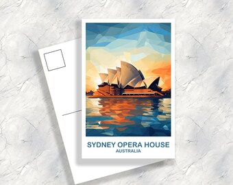 Art de carte postale de voyage opéra de Sydney, art de voyage en Australie, carte postale d'art de Sydney, art mural horizon ville, Nouvelle-Galles du Sud | T2AU_NSWSY2_P