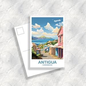 Antigua Caribbean Travel Postcard Art, Antigua Skyline Postcard, Antigua Postcard, Caribbean Postcard, North America | T2NA_CARAN1_P