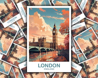 Londen reizen kunst sticker, Londen reizen kunst, Engeland sticker, Big Ben reizen sticker kunst, Engeland reizen sticker kunst | T2EU_ENLO3_S