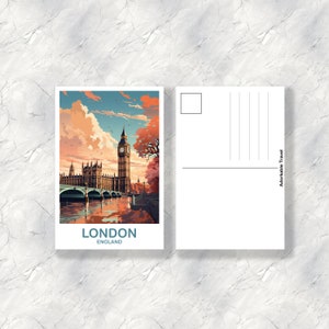 Carte postale d'art de voyage à Londres, art de voyage à Londres, carte postale d'Angleterre, art de carte postale de voyage de Big Ben, art de voyage d'Angleterre T2EU_ENL03_P image 2