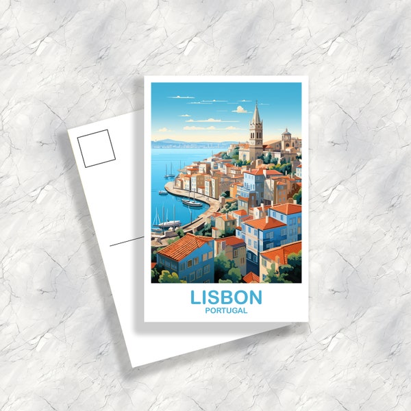 Lisbon Travel Postcard Art, Portugal Travel Art, Lisbon Art Postcard, Europe Travel Art, City Skyline Sunset Wall Art | T2EU_POLI2_P