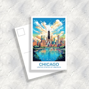 Arte de postal de viaje de Chicago, postal de viaje de Illinois, postal del horizonte de la ciudad, postal de viaje de EE. UU., postal de viaje / T2NA_ILCH1_P