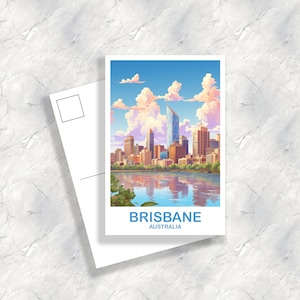 Brisbane Travel Postcard Art, Australia Travel Art, Brisbane Art Postcard, City Skyline Wall Art, Travel Postcard | T2AU_QUBR1_P