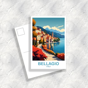 Postal de viaje de Bellagio, Italia, postal de viaje de Italia, postal de viaje de Bellagio, arte de postal de viaje, viaje a Italia, postal de viaje a Europa / T2EU_ITBE1_P