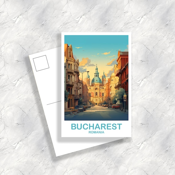Bucharest Romania Travel Postcard Art, Bucharest Travel Postcard, Romania Postcard, Travel Postcard, Europe Travel Art | T2EU_ROBU1_P