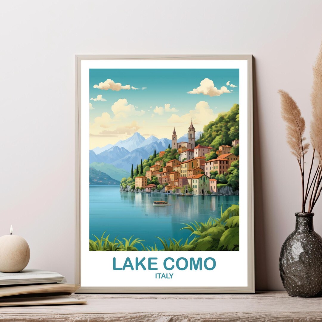 lake como italy travel poster art print (digital... Lake Como Italy Travel Art Poster, Lake Como Travel Art Italy Poster ...