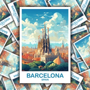 Arte adesivo da viaggio Barcellona Spagna, arte da viaggio Spagna, adesivo da viaggio Barcellona, adesivo artistico da viaggio Spagna / T2EU_SPBA1_S