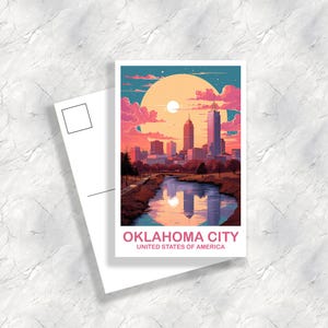 Oklahoma City Travel Postcard, Oklahoma Postcard, Oklahoma Art Postcard, City Skyline Postcard, USA Art Postcard | T2NA_OKOC1_P