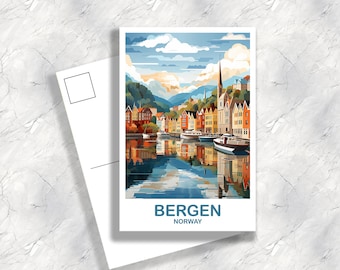 Arte de postal de viaje de Bergen, Noruega, postal de Bergen, Noruega, postal de viaje de Bergen, Noruega, postal de Europa / T2EU_NOBE1_P