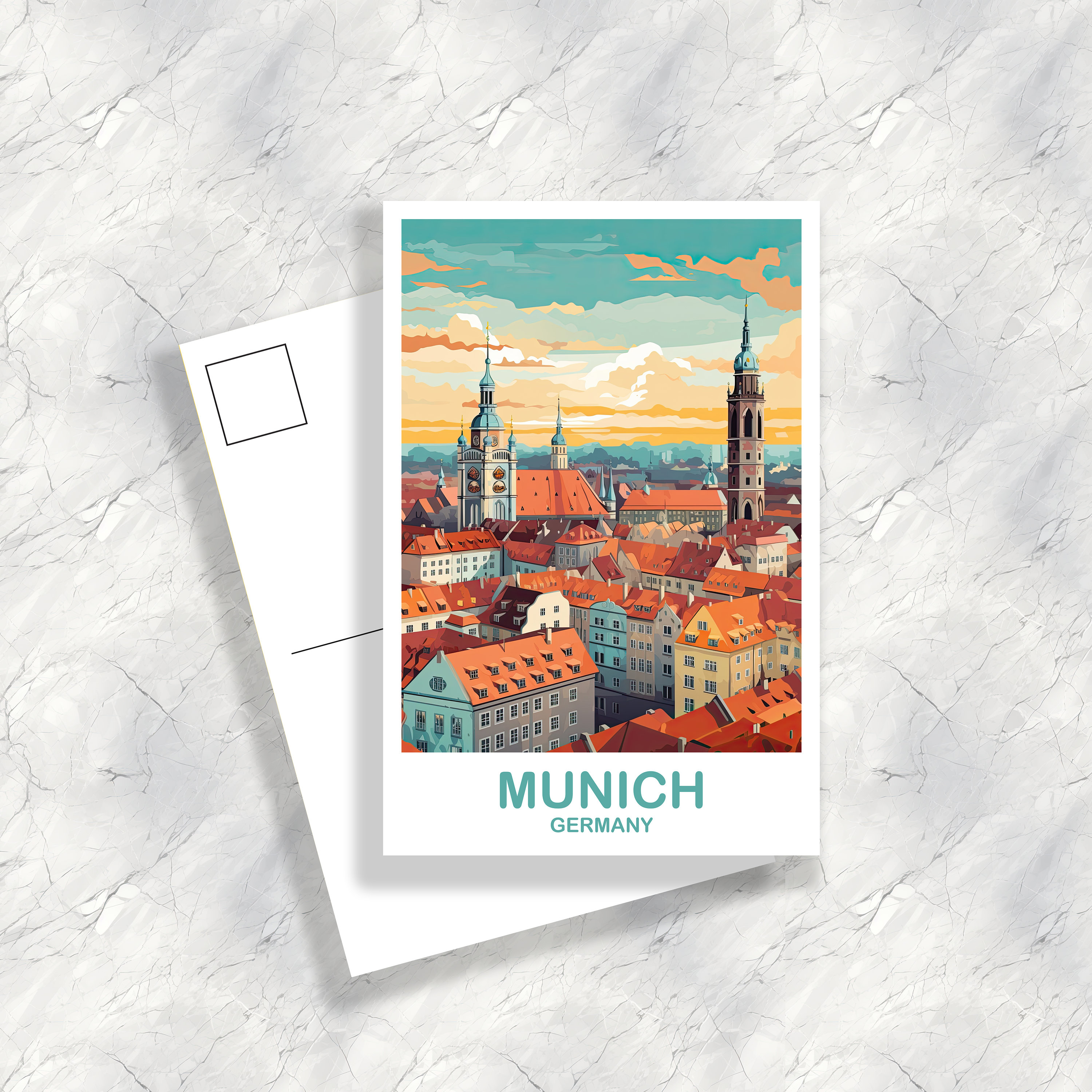 Munich Germany Travel Postcard, Munich Postcard Art, Germany