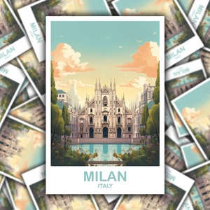 Stickers de voyage Milan Italie, oeuvres d'art de voyage Milan, poster Italie, oeuvres d'art autocollants voyage Milan, oeuvres d'art Stickers voyage Italie | T2EU_ITMI1_S