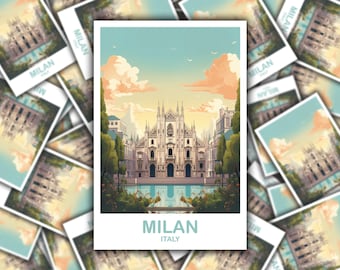 Stickers de voyage Milan Italie, oeuvres d'art de voyage Milan, poster Italie, oeuvres d'art autocollants voyage Milan, oeuvres d'art Stickers voyage Italie | T2EU_ITMI1_S