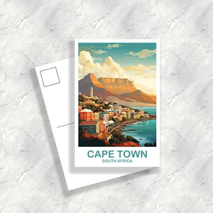 Kapstadt Reise-Postkarte, Kapstadt Skyline, Südafrika Kunst-Postkarte, Stadt Skyline Kunst, Reisekunst, Afrika-Postkarten-Kunst | T2AF_SFCT1_P