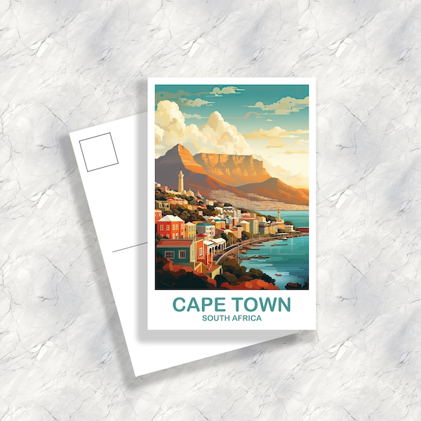 Cape Town Travel Postcard, Cape Town Skyline, South Africa Art Postcard, City Skyline Art, Travel Art, Africa Postcard Art | T2AF_SFCT1_P