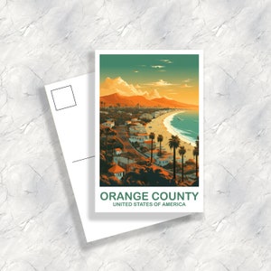 Carte postale de voyage du comté d'Orange, carte postale de voyage en Californie, affiche d'art de Los Angeles, carte postale sur les toits de la ville, carte postale de voyage | T2NA_CAOC1_P