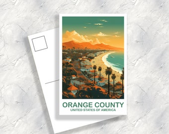 Orange County Travel Postcard, California Travel Postcard, Los Angeles Art Poster, City Skyline Postcard, Travel Postcard | T2NA_CAOC1_P