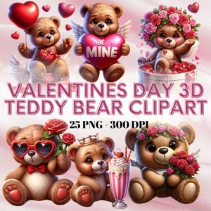 Walentynki 3D Miś Clipart, Walentynki w klasie, Słodki Miś Projekt PNG, Miłość Clipart, Różowy Miś, Miś Walentynki