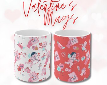 Happy Valentines Day Mug and PNG, Cherub Mug, Valentines Day Cups, Coffee Mug Wrap, Valentine Mug Wrap, Valentine Gift, Mug Wrap Bundle