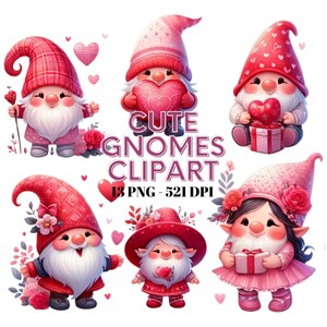 Valentines Gnomes Clipart - Cute Pink Gnome Graphics, Love Design, Digital PNG Files, Instant Download