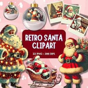Retro Santa Clipart Bundle: Vintage Christmas PNG Graphics (Commercial Use)
