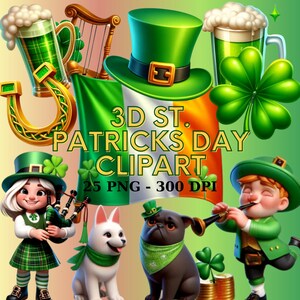 3D St. Patrick&#39;s Day Clipart, Irish Green, Saint Patricks Day, Shamrock Clipart, St Patricks Clipart, St Patricks Day Png, Commercial Use