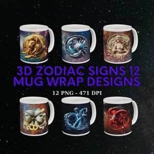 Zestaw do pakowania kubków zodiakalnych Sublimacja PNG Wodnik Baran Rak Koziorożec Bliźnięta Lew Waga Ryby Strzelec Skorpion Byk Panna