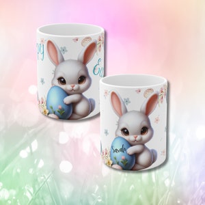 3D Easter Bunny Mug Wrap: Custom Name Design (PNG, SVG)