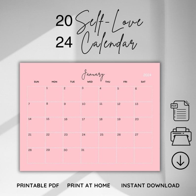 2024 Self Care Calendar 2024 Monthly Planner Pink Minimalist Etsy