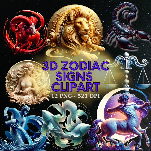 Sublimation du zodiaque PNG Bundle Clipart Design Verseau Bélier Cancer Capricorne Gémeaux Lion Balance Poissons Sagittaire Scorpion Taureau Vierge