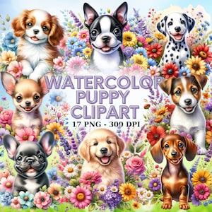 Watercolor Dog Clipart Bundle, Puppy Clipart, Watercolor Spring Clipart, Dog Breed Puppy SVG, Dog Breed PNG Bundle, Dogs Watercolor PNG