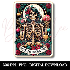 Boules au fond de l'esprit de Noël PNG, conception de sublimation de carte de tarot, Noël, clipart, dicton drôle T-shirt Mug PNG, téléchargement numérique