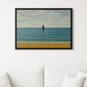 Still Waters Canvas Wall Art, Minimal Ocean Eco Friendly Sailboat Painting Print for Beach House, Coastal Office Decor, Nautical Gift