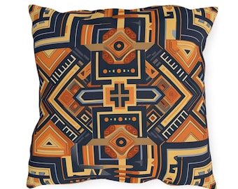 Tribal Geometric Outdoor Throw Pillow: Waterproof Patio Cushion
