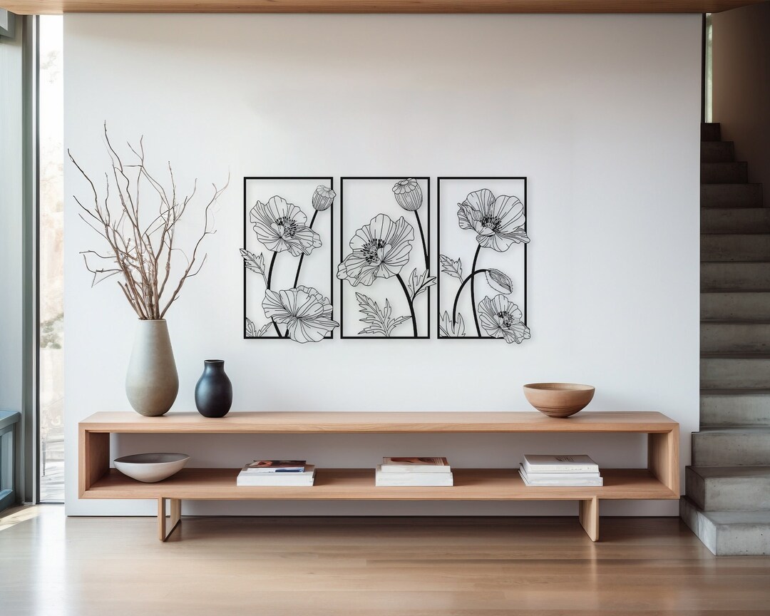 Vertical Metal Wall Decor Metal Flower Wall Art Floral Metal Etsy