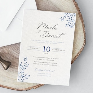 Plantilla invitación boda  | invitación de boda hojas | plantilla boda personalizable | invitación y tarjeta boda | plantilla tarjeta boda
