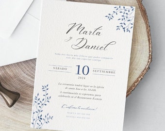 Plantilla invitación boda  | invitación de boda hojas | plantilla boda personalizable | invitación y tarjeta boda | plantilla tarjeta boda
