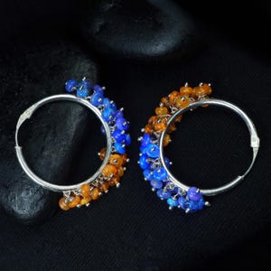 Ethiopian Opal Sterling Silver Earrings: Orange & Lavender Fire Opal