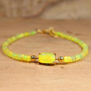 Rondelle Yellow fire opal beaded Bracelet , Yellow  Ethiopian Opal Beaded Bracelet for Men & Women, Genuine Fire Opal Bracelet, Gift For Her