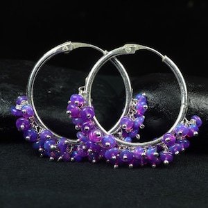 Ethiopian Purple Opal Earrings: Sterling Silver, October Birthstone
