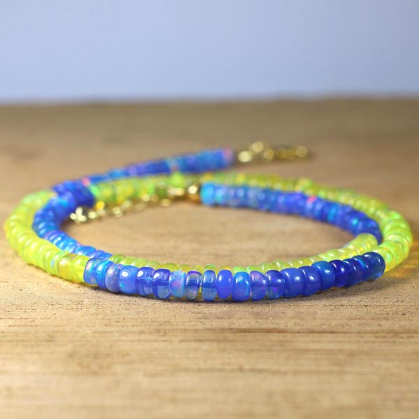 Collar de ópalo etíope: plata de ley bañada en oro, hecho a mano