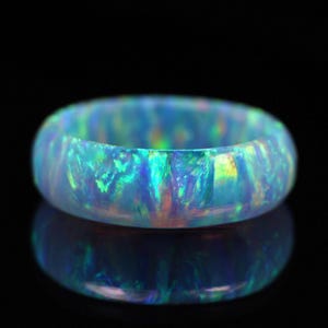 Sky Blue Color Opal Tungsten Band Ring, Fire Opal Ring, Handmade Opal Band , Beautiful Opal Ring For October Birthstone