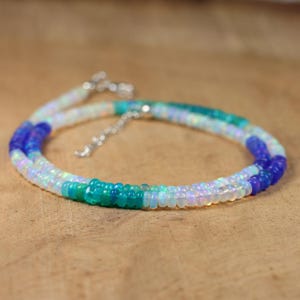 Multi colors Fire Ethiopian Opal Beaded Necklace, Top Quality Ethiopian Opal Necklace, Fire Opal, Gemstone Necklace, 925 Sterling Silver.