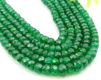 5 Line Gorgeous Emerald Faceted Beads -Rondelle Beads, Faceted Emerald Bead, AAA Quality Emerald Loose Beads, Deep Green, Emerald Beads,
