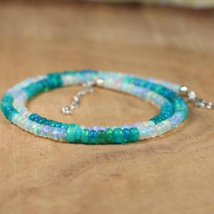 Multi colors Fire Ethiopian Opal Beaded Necklace, Top Quality Ethiopian Opal Necklace, Fire Opal, Gemstone Necklace, 925 Sterling Silver.