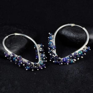 Vintage fire opal earrings, Black opal earrings for women,  Ethiopian opal, Natural fire opal, Rare opal earrings, October birthstone