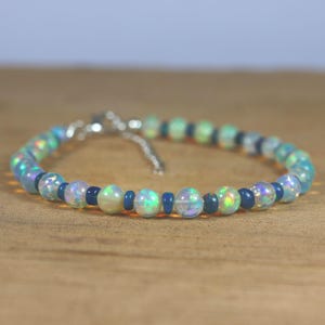 AAA Ethiopian Opal Balls & Black Opal Beaded Bracelet, Natural Stones Bracelet, October Birthstone, 3-5 mm Beads Bracelet, gift Jewelry