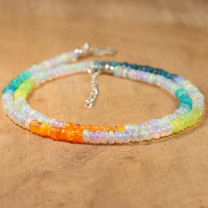 Multi colors Fire Ethiopian Opal Beaded Necklace, Top Quality Ethiopian Opal Necklace, Fire Opal, Gemstone Necklace, 925 Sterling Silver.