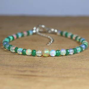AAA Ethiopian Opal Balls & Emerald Beaded Bracelet, Natural Stones Bracelet, May October Birthstone, 3-5 mm Stone Bracelet, gift Jewelry