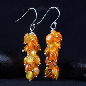 Ethiopian Opal Cluster Earrings: Sterling Silver, October Birthstone