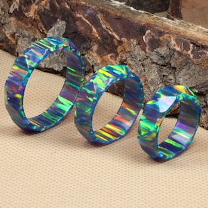 Solid faceted Black Opal Band , Opal Ring, AAA Grade Rare Opal Beautiful Opal Ring For Women And Man